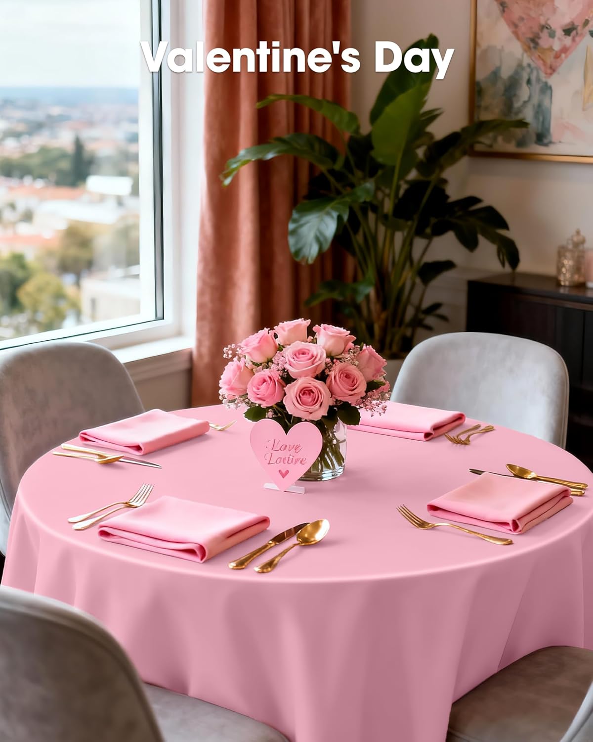 Pureegg Disposable Plastic Table Cloths - 84'' Round, Leakproof & Sturdy, Pink | 8 Pack for Easter & Mother's Day