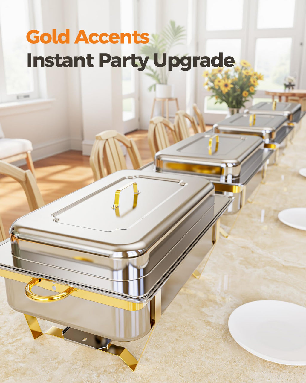 Chafing Dishes for Buffet 2 Pack 3 Pans, High Grade 9QT Chafing Dish Buffet Set, Chafers and Buffet Servers Warmers Sets for Parties, Events and Wedding