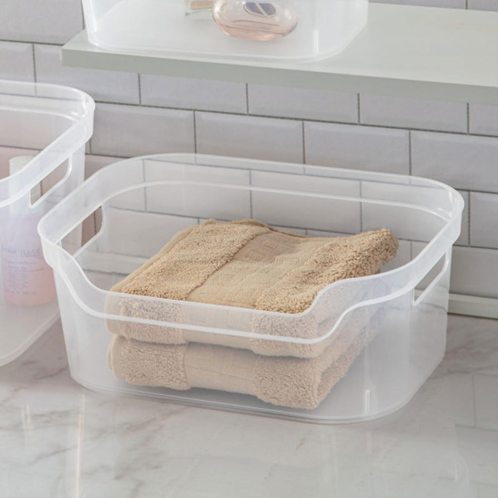 Sterilite Medium Open Scoop Front Storage Bins - Clear with Comfortable Carry Handles | 5.25x9.5x13 Inches (8 Pack)