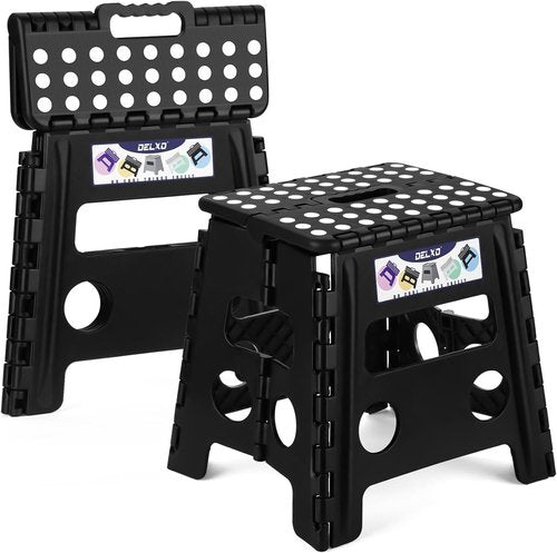 Delxo Folding Step Stool - 13 Inch Non-Slip Design, Supports Up to 300 LBS | Lightweight & Collapsible (Black)