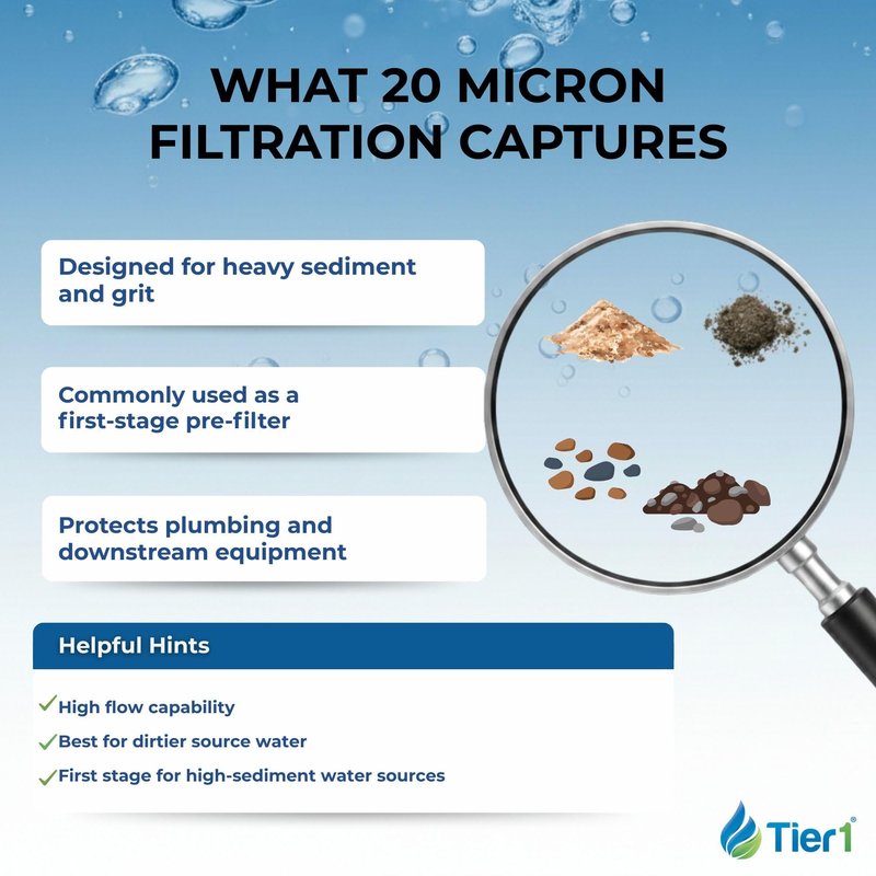 Tier1 20 Micron 10 x 2.5 Water Filter | String Wound Polypropylene Whole House Sediment Water Filter Cartridge | Replacement for Hyrdonix SWC-25-1020 | 2.5 x 10 Water Filter (6-Pack)