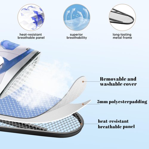 Deegureet Ironing Board, Compact and Space Saver,Size 43 x 13 Ironing Board with Extra Thick Heavy Duty Padded, Stable Structure,Easy to Fold Blue