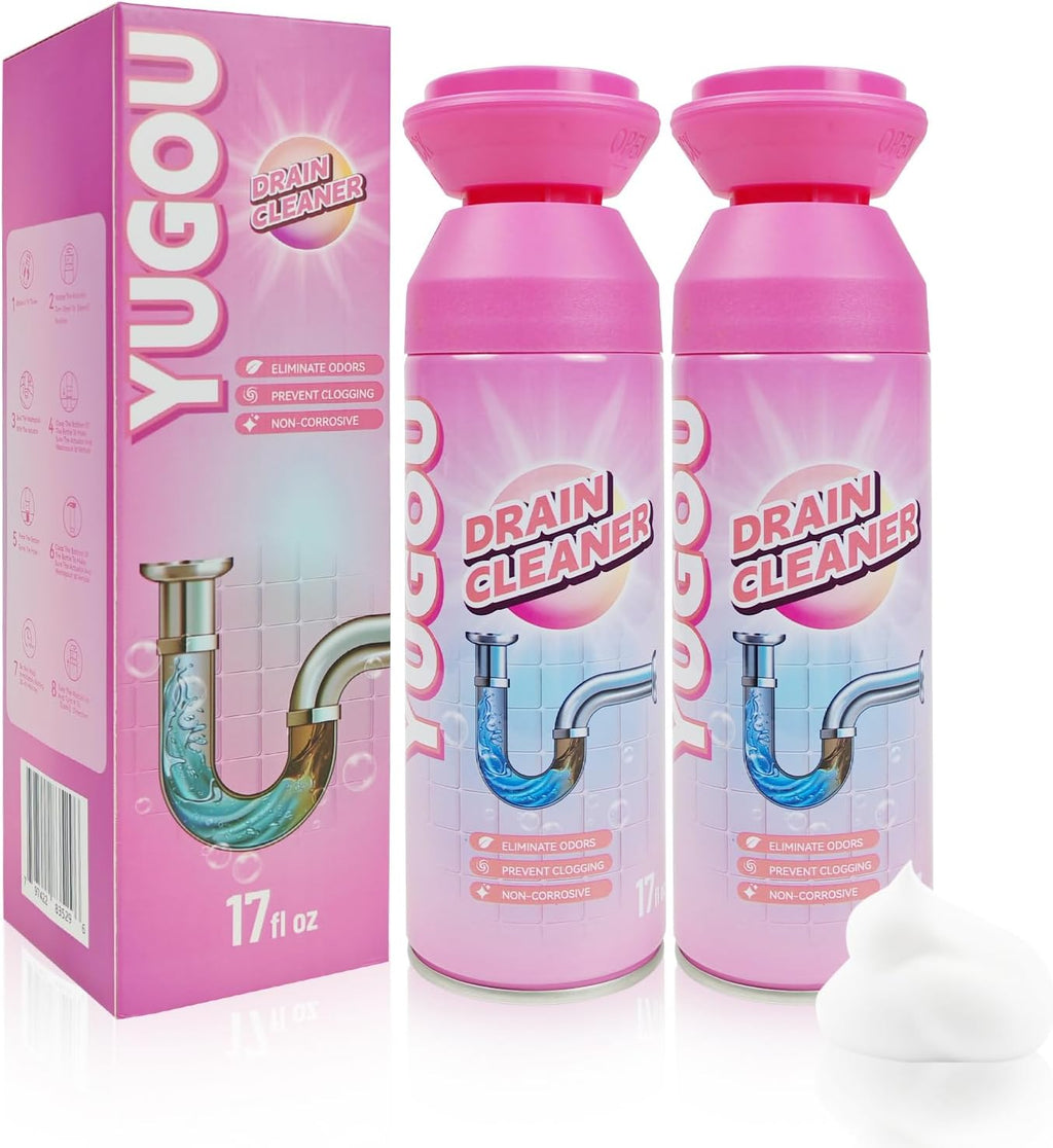 Yugou Foaming Drain Cleaner - Powerful Sink Deodorizer & Clog Remover | 2-Pack for Kitchen & Shower