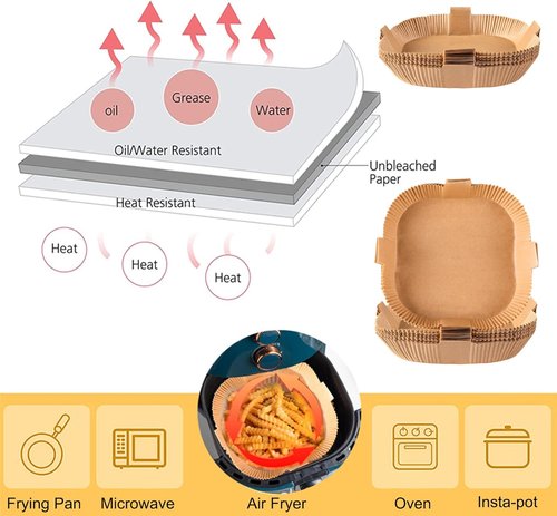 Air Fryer Disposable Paper Liners - Non-Stick Parchment Sheets for Easy Cooking | 50PCS 7.9 Inch Natural