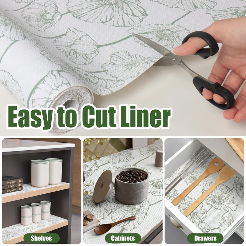 Quttisay Shelf Liner for Kitchen Cabinets Non Adhesive Kitchen Drawer Liner,Non-Slip Lotus Cabinet Liner Shelf Paper,Pantry Shelf Liners for Cabinets Dresser Cupboard Liner Decorative 23.6In x 10FT
