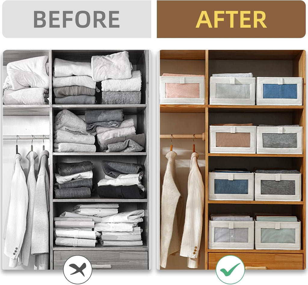 **Skiennix Linen Closet Organizers - 6 Pack Foldable Storage Bins with Clear Window for Clothing**