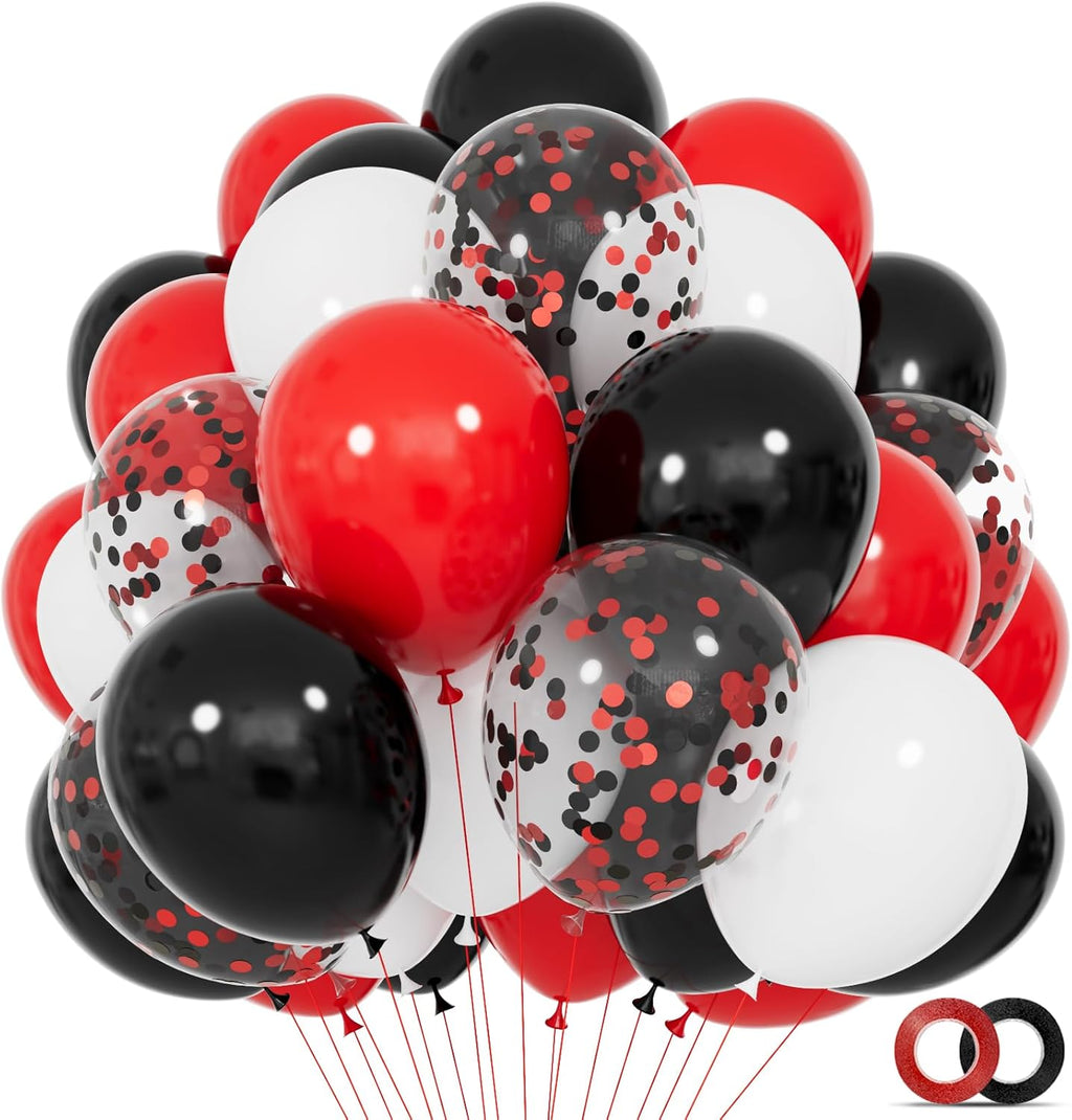 Red Black White Latex Balloons by [Brand Name] - 68 Pcs 12 Inch with Confetti for Birthday, Wedding & Graduation