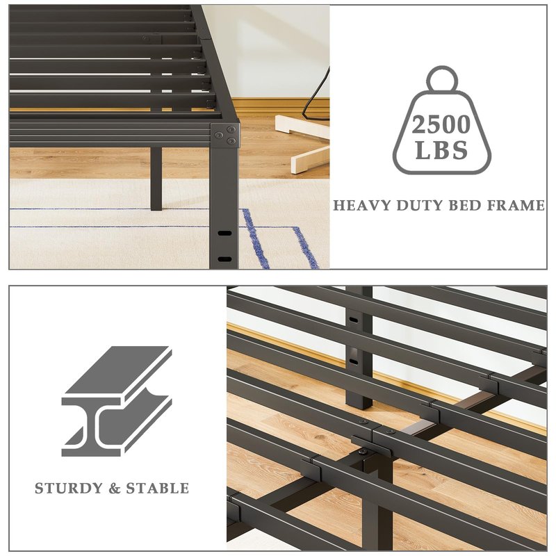 FSCHOS Bed-Frame-Queen, 14 Inch Metal Platform Bed-Frame No Box Spring Needed, Heavy Duty, Easy Assembly, Noise Free, Black