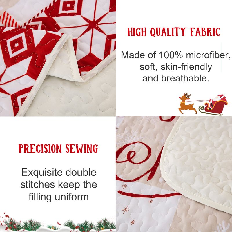Dobuyly Christmas Quilt Set King, Christmas Tree Snowman Reindeer Pattern Bedding Bedspread Coverlet, Soft Microfiber Lightweight Holiday Christmas Quilt with 2 Pillowcases 90"x 103"
