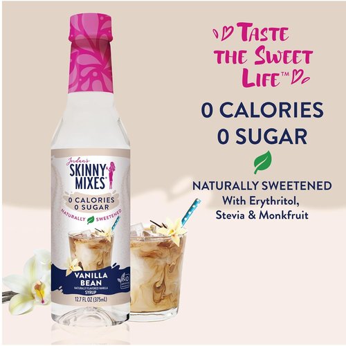 Jordan's Skinny Mixes Sugar Free Coffee Syrup - Vanilla Bean Flavoring for Lattes & Baking | 12.7 Fl Oz
