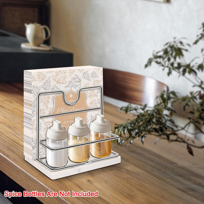 Livabber Napkin Holder, Metal Napkin Storage with Salt and Pepper Shakers Caddy Modern Napkin Dispenser for Table Kitchen Countertop, Not Including Salt and Pepper Shakers (Middle Marble, Chrome)
