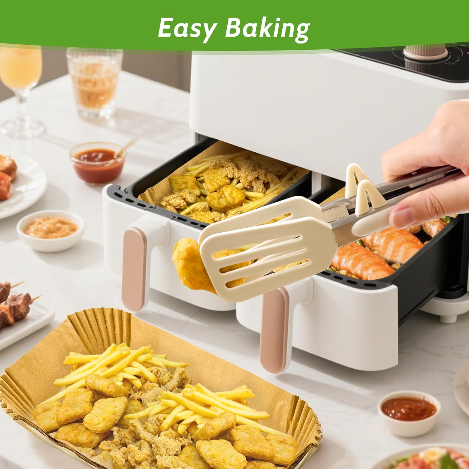 Unbleached Heavy Duty Air Fryer Paper Liners by 360 Pcs - Non-Stick & Non-Leak | 8.7" x 5.5" Size