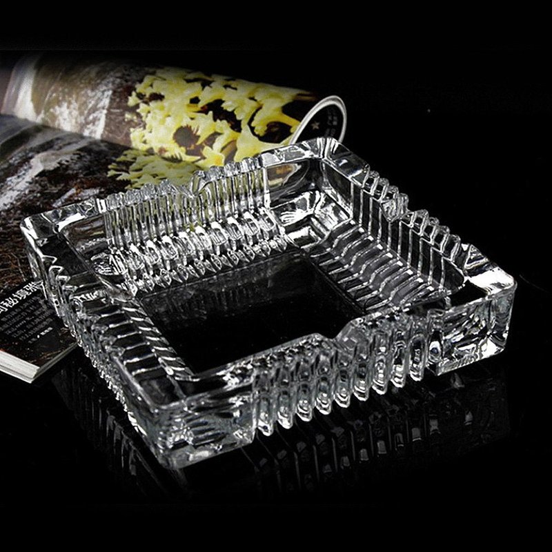 Ashtrays 2 Pack, Large Glass Ashtray for Cigarette (7x7 inch), Cigar Ash Tray for Indoor Outdoor Use or Home Office Decoration