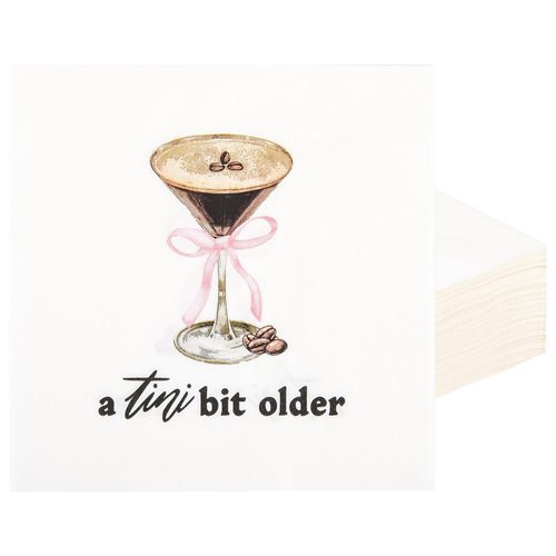 100Pcs Espresso Martini Party Napkins A Tini Bit Older Disposable Paper Napkins Martini Pink Bow Luncheon Cocktail Napkins for Martini Bachelorette Birthday Weenies and Tinies Party Supplies