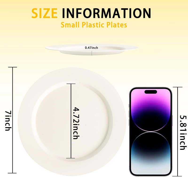 I00000 100 Pc Ivory Plastic Plates,7inch Cream Dessert Plates, Elegant Disposable Plate Perfect for Birthday, Wedding, Baby & Bridal Shower or Party (100 Guests)