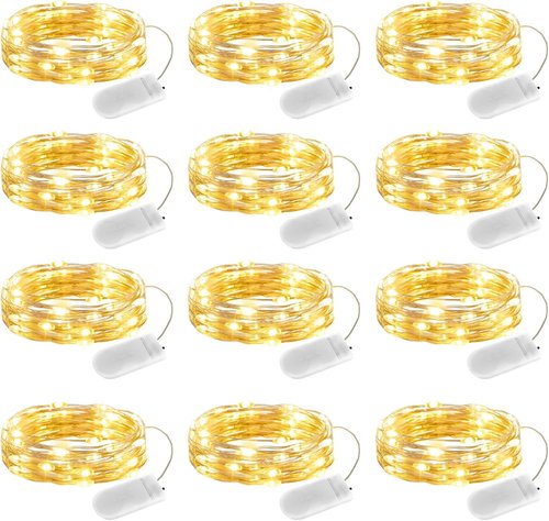 Minetom 12 Pack Fairy Lights | Battery Operated 7ft Waterproof Silver Wire LED String Lights for DIY Crafts & Wedding Décor