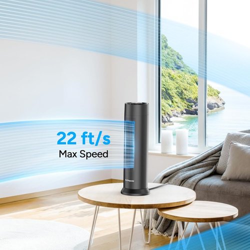 DR.PREPARE Bladeless Tower Fan - 28 dB Quiet Operation, 3 Speeds, 80° Oscillation, 16 Inch Portable Design - Black