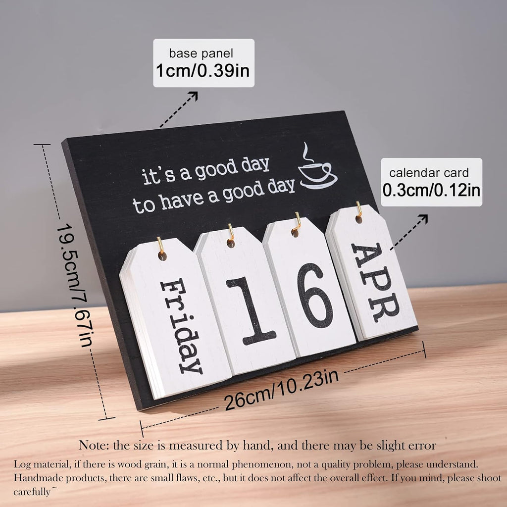 Notakia Perpetual Flip Calendar - Vintage Wooden Desk Calendar with Month & Day Display | Black Flip Design