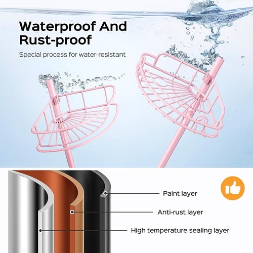 HAMITOR Corner Shower Caddy - 4-Tier Rust-Resistant Bathroom Organizer | Adjustable 47-121 Inch - Easy No-Drill Installation - Space-Saving Pink Shelves