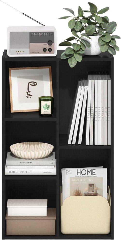 Furinno LUDER Bookshelf - 5-Cube Reversible Bookcase for Easy Assembly | Blackwood Finish, 9.4 x 19.5 x 31.5