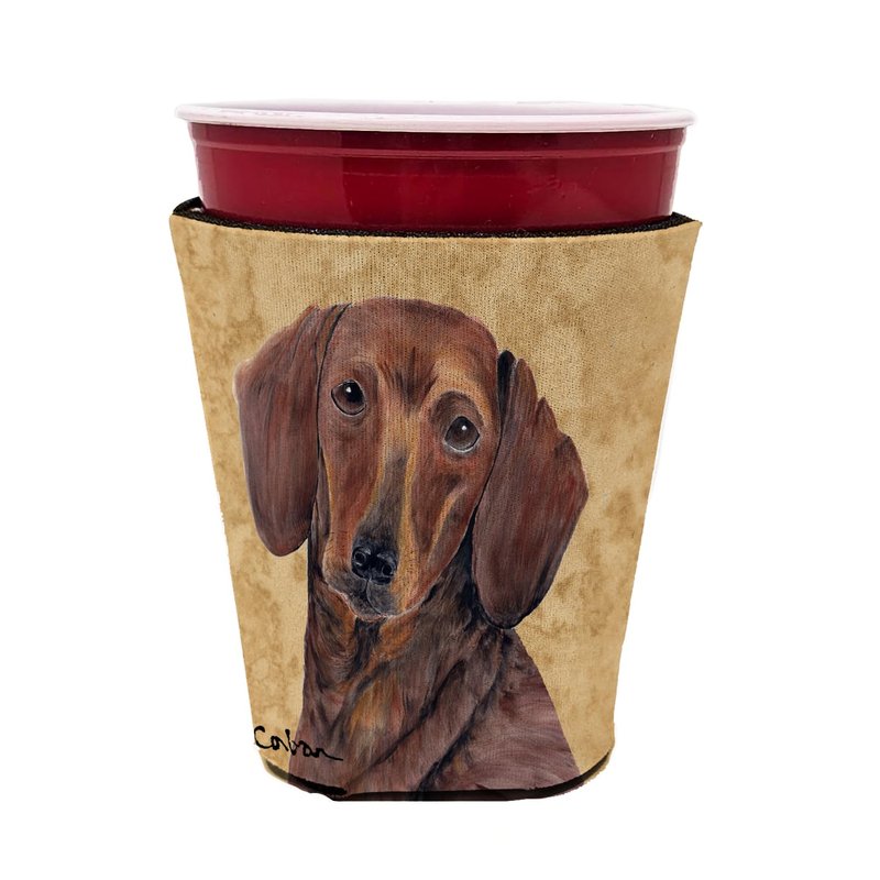 Caroline's Treasures SC9137RSC Dachshund Red Cup Hugger Cup Cooler Sleeve Hugger Machine Washable Drink Sleeve Hugger Collapsible Insulator Beverage Insulated Holder