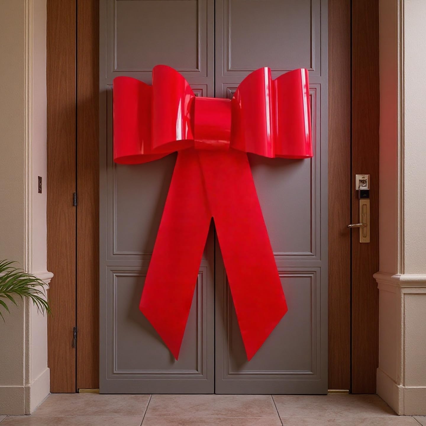 Skiennix 30-Inch Giant Car Bow - Big Red Bow with 2 Small Pull Bows for Door Decor & Parties