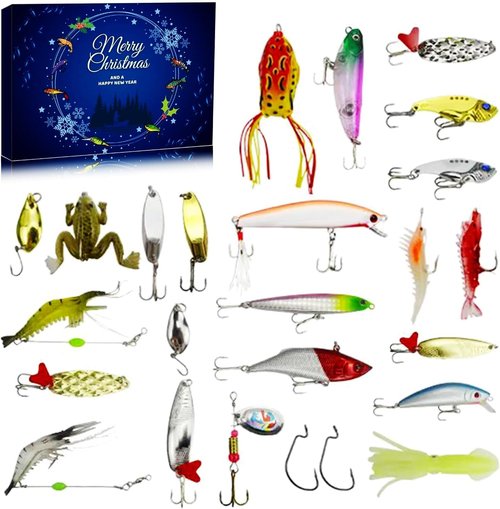 Fisherman Fishing Advent Calendar 2025 - 24 Days of Bass & Trout Lures | Fun Countdown Gift Box