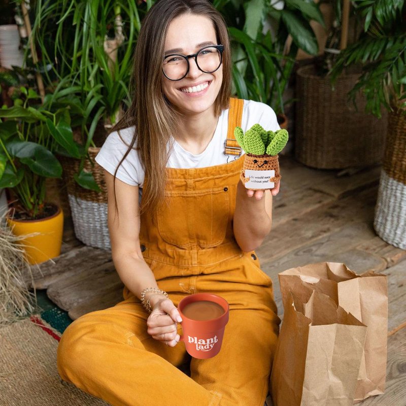 Funny Gardening Gifts for Women Plant Gifts for Plant Lovers Plant Lady Mug - Gardener Gifts, Plant Pot Cup with Shovel Spoon, Plant Markers, Emotional Crochet Doll Knitting Toy Ornaments
