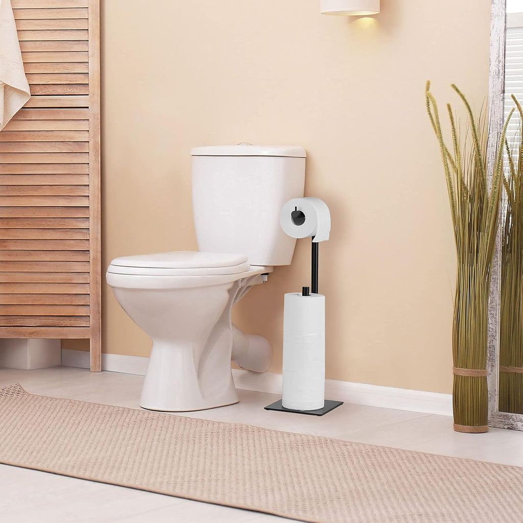 Regine Switzerland Black Toilet Paper Holder - Stylish Free Standing Tissue Roll Dispenser for Farmhouse Bathrooms