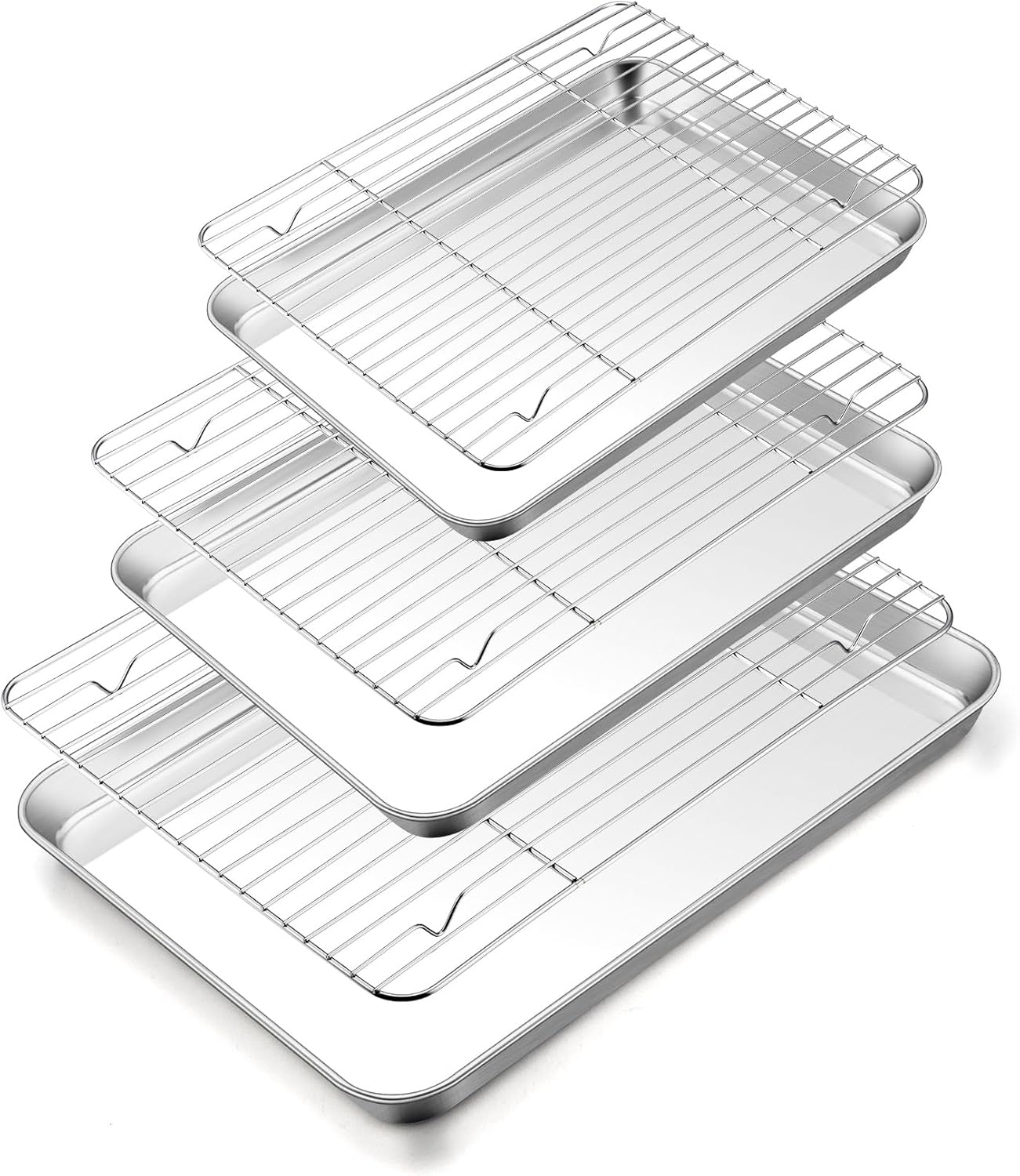 TeamFar Baking Sheet Set - 3 Stainless Steel Cookie Sheets with Racks | Non-Toxic, Dishwasher Safe, 16/12.5/10.5 Inch