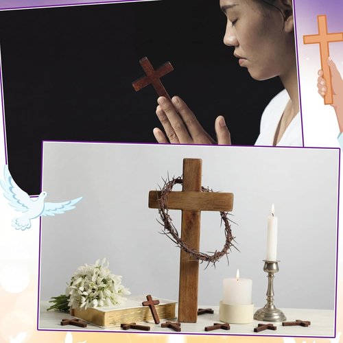 Geelin 13 Pcs Easter Crown of Thorns Set - 8'' Jesus Thorn Wreath & Mini Wooden Cross | Christian Home Decor