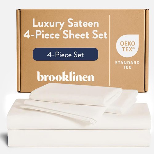 Brooklinen Luxury Sateen King Size Sheet Set - 100% Cotton, Soft & Durable Bedding in Cream | Oeko-TEX Certified, 4 Pieces