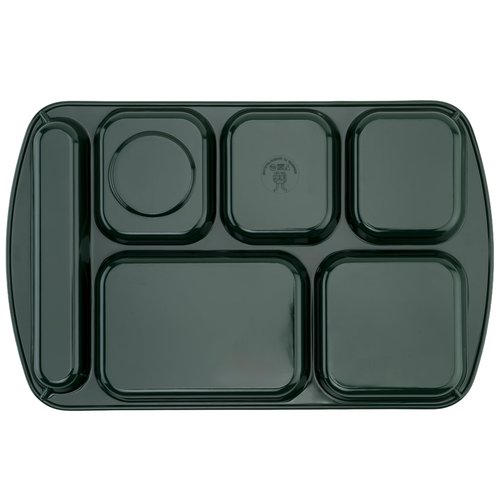 G.E.T. 6 Compartment School Cafeteria Tray, Right Handed, 10" x 15", Forrest Green (4 Pack)