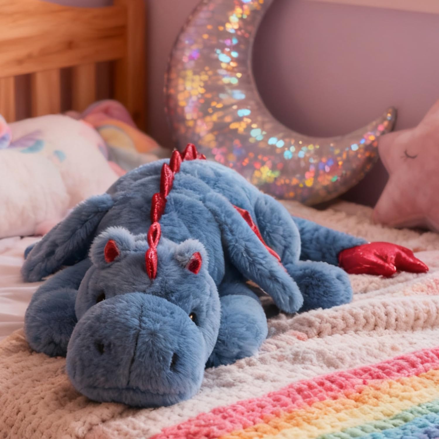 ARELUX Giant 50in 3Lb Big Blue Dragon Large Stuffed Animals Cute Plush Toy Fuzzy Jumbo Dinosaur Pillow Plushies with Wings Cuddly Soft Pterosaur Plushie for Friends Family Member