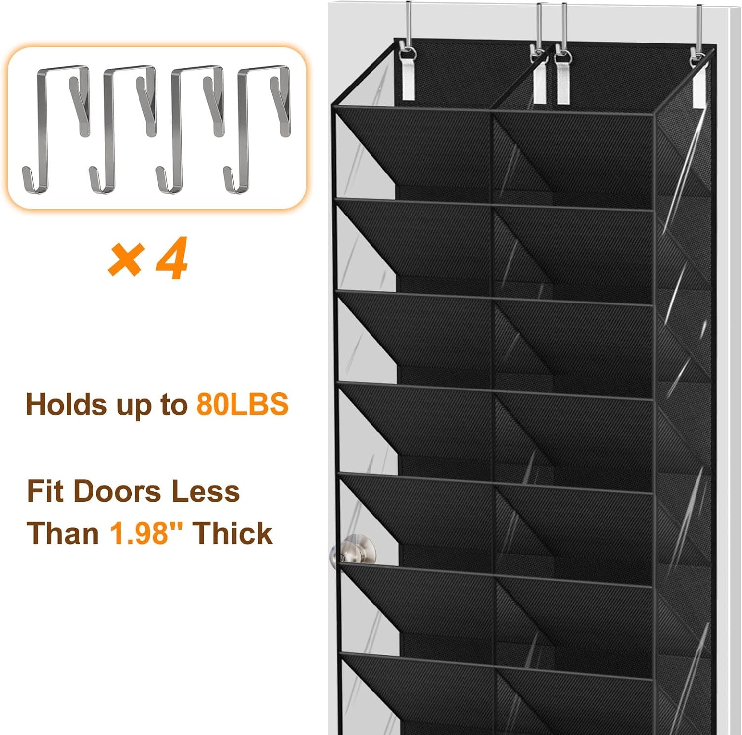 UVIAHOMI Over The Door Shoe Organizer - 10-Tier Clear Pocket Storage for Sneakers, Boots & Heels - Black