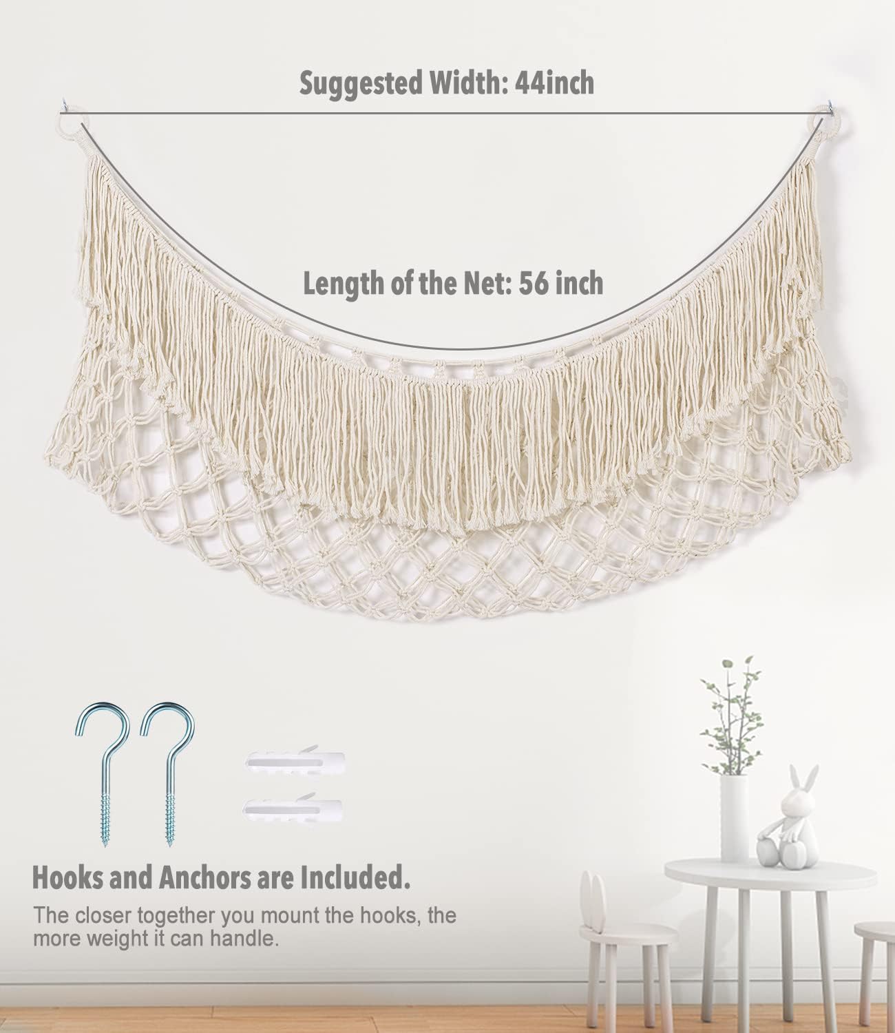 Skiennix Stuffed Animal Hammock - Extra Large 56'' Long Storage Solution | Cream White Hanging Organizer
