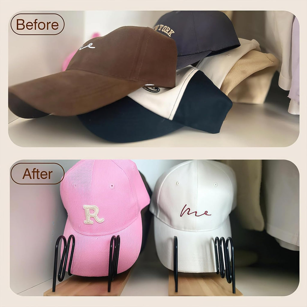 UdoUto Hat Organizer for Baseball Caps - 2 Pack | Space-Saving Wood & Metal Rack Holds 14 Caps