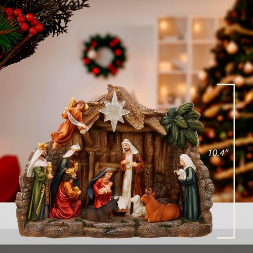 Kurt Adler Light-Up Nativity Table Piece - 10.4-Inch Battery Operated Christmas Decor