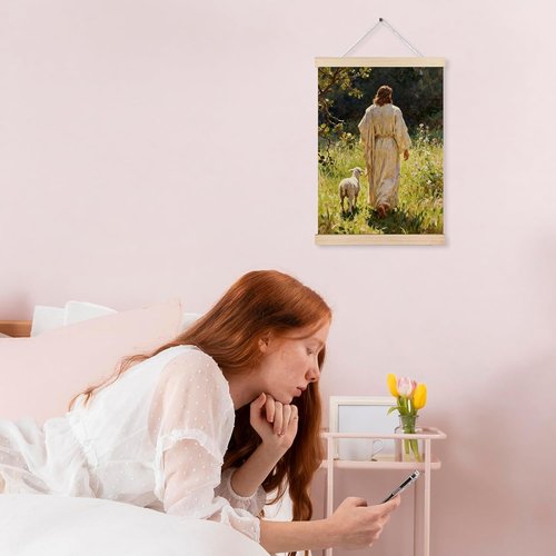 MKIJUHB Jesus Leaves the 99 Sheep Wall Art - Framed Canvas Print for Home & Church Decor | 12x16 Inch