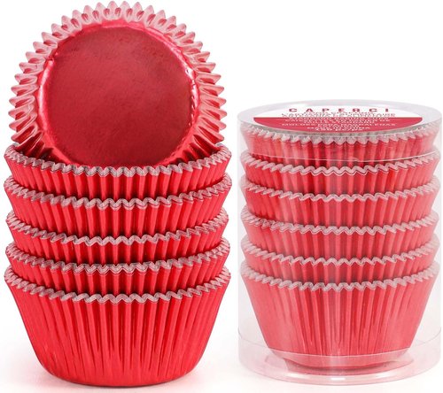 Caperci Baking Cups - Premium Red Foil Cupcake & Muffin Liners | 150-Pack, Greaseproof & Sturdy
