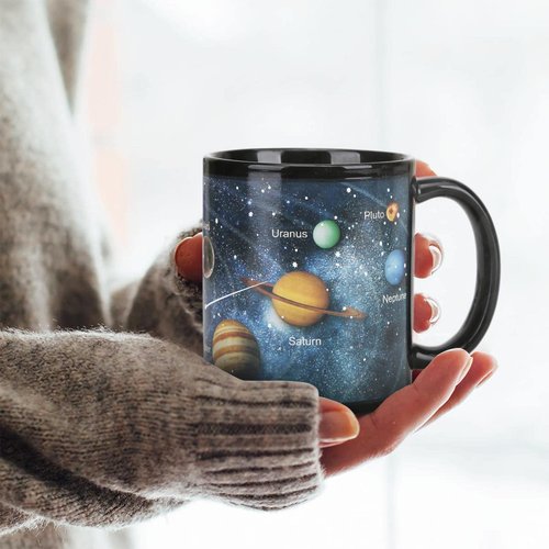 MUGKISS Heat Changing Solar System Coffee Mugs with Lid, 11oz NASA Space Mug, Color Changing Astronomy Gifts for Women & Men