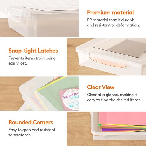 Lifewit 4-Pack Paper Organizer Storage - Multi-Purpose Plastic File Box with Latching Lids | Clear, 32 x 23 cm