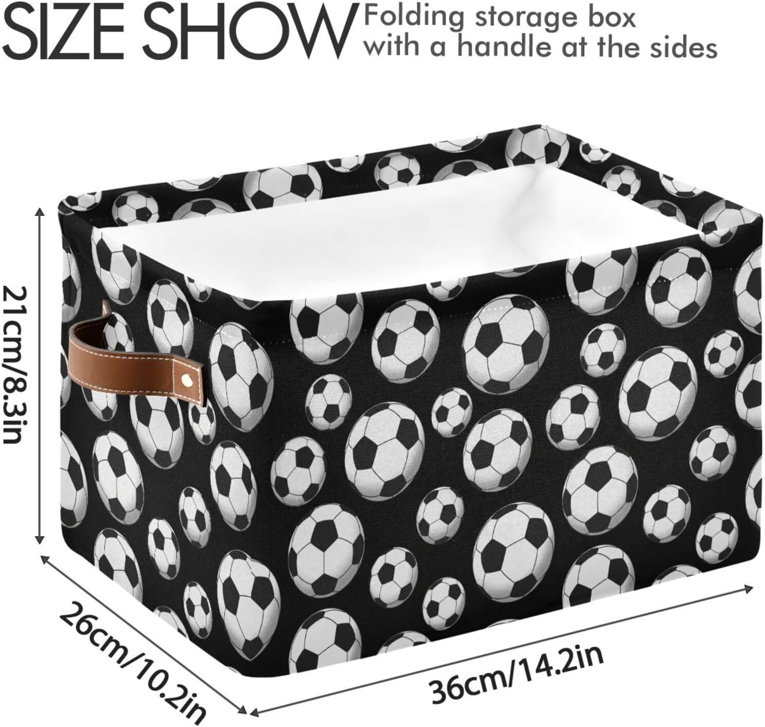 Skiennix Football Storage Basket - Large Collapsible Canvas Bin with Handles for Toys & Clothes