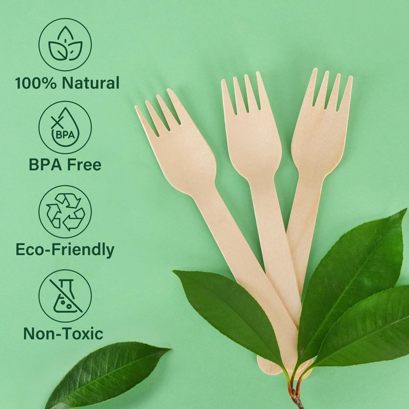 LotFancy Disposable Forks, 250 Pcs Wooden Forks, 6.2inch Compostable Biodegradable Eco-friendly Forks, Great for Dinner Camping Picnics, Party Supplies