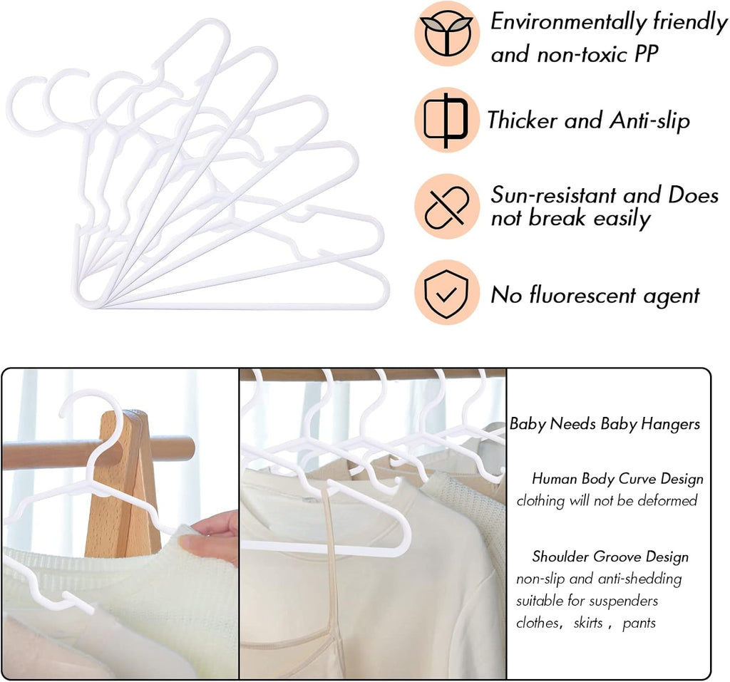 White Kids Hangers by [Brand Name] - Durable 11.6 Inch Baby Clothes Hangers for Toddlers & Children | Non-Slip, Space-Saving Design
