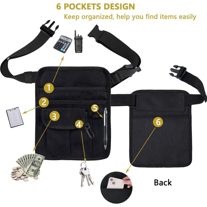 ZMD Server Apron Waist Pouch, Restaurant Waitress Apron with Pockets Utility Belt Women Work Apron Waist Pouch with Adjustable Belt Money Bag Tool Pouch for Hotel, Bar, Gardening, Nursing