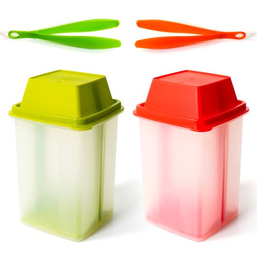 BloxBerry Pickle Jar with Strainer Insert - Set of 2 - Plastic Leak Proof Food Saver Container - For Fresh Fruit or Pickled Vegetables - Complete with Tongs
