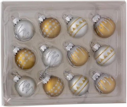Kurt Adler 25mm Glass Deco Balls - Gold & Silver 12-Piece Set for Festive Decor