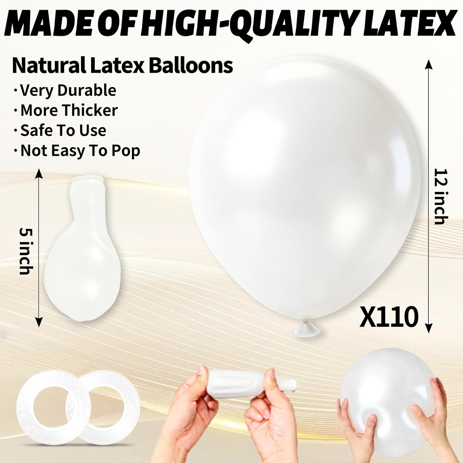 Pearl White Latex Balloons by [Brand Name] - 110pcs 12-Inch for Birthday Parties & Baby Showers