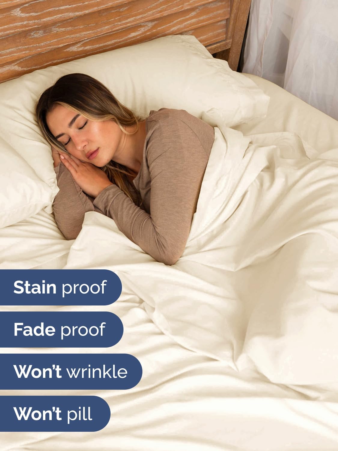 Skiennix Extra Deep Twin Sheet Set - 4-Piece Breathable Cooling Bedding - Soft, Wrinkle-Free Off White